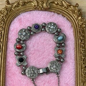 Elegant Victorian Revival Style Multi-Color Vintage Slider Charm Bracelet